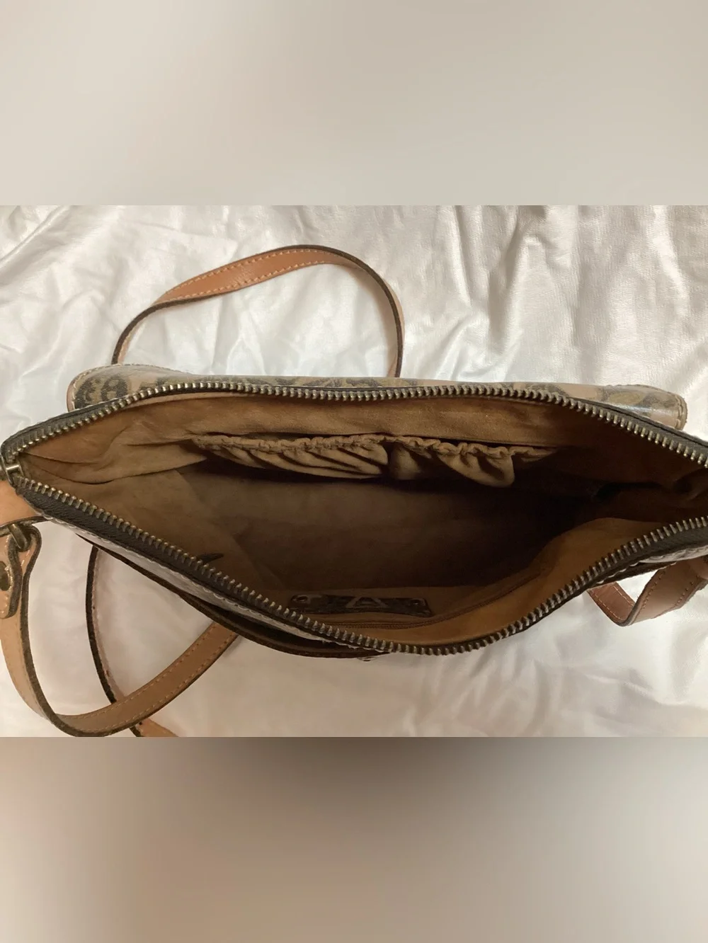 Patricia Nash Brown Floral Crossbody with Tan Trim